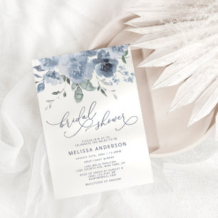 Dusty Blue Floral Modern Bridal Dusche Einladung
