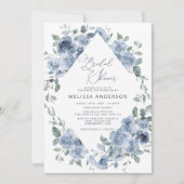 Dusty Blue Floral Modern Bridal Dusche Einladung (Vorderseite)