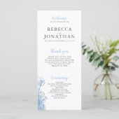 Dusty Blue Floral Modern Wedding Program Card (Stehend Vorderseite)