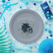 Dusty Blue Floral Modernes Skript Eleganter Name Pappteller (Party)