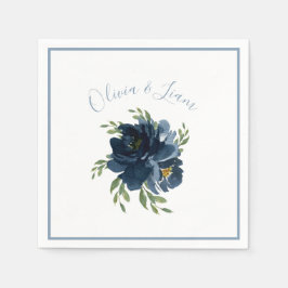 Dusty Blue Floral Modernes Skript Eleganter Name Serviette