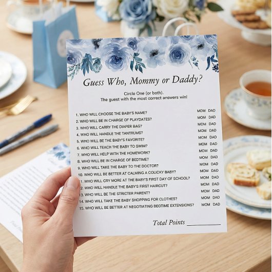 Dusty Blue Floral Mommy oder Daddy Baby Shower Gam Flyer