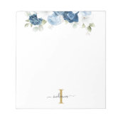 Dusty Blue Floral Monogram Eukalyptus Script Name Notizblock (Vorderseite)