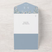 Dusty Blue Floral Monogram QR Code Wedding All In One Einladung (Außenbereich)