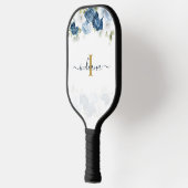Dusty Blue Floral Monogram Script Greenery Pickleball Schläger (Links)