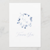 Dusty Blue Floral Monogram Thank You Card Dankeskarte (Vorderseite)
