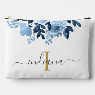 Dusty Blue Floral Monogram Watercolor Script Girl Zubehörtasche