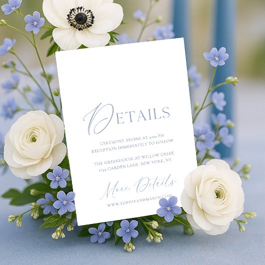 Dusty Blue Floral Monogram Wedding Details Card  Einladung