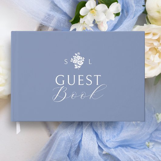 Dusty Blue | Floral Monogram Wedding Gästebuch