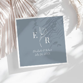 Dusty Blue Floral Monogram Wedding Serviette