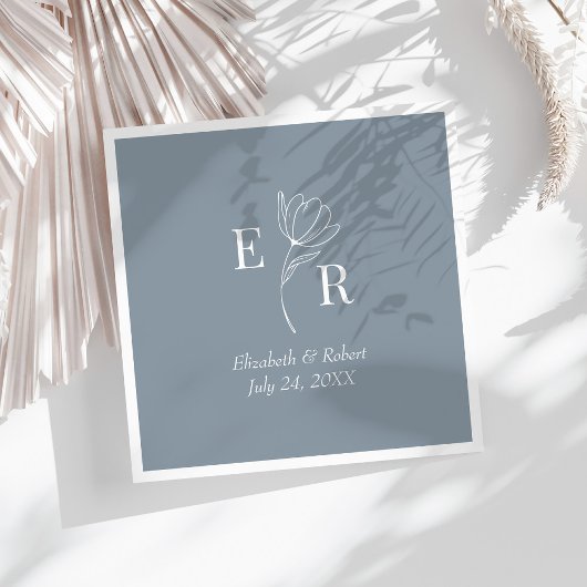 Dusty Blue Floral Monogram Wedding Serviette