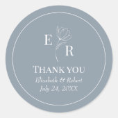 Dusty Blue Floral Monogram Wedding Vielen Dank Runder Aufkleber (Vorderseite)