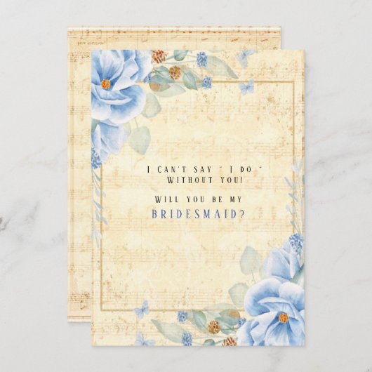 Dusty Blue Floral Music wird meine Bridesmaid sein Einladung (Vorne/Hinten)