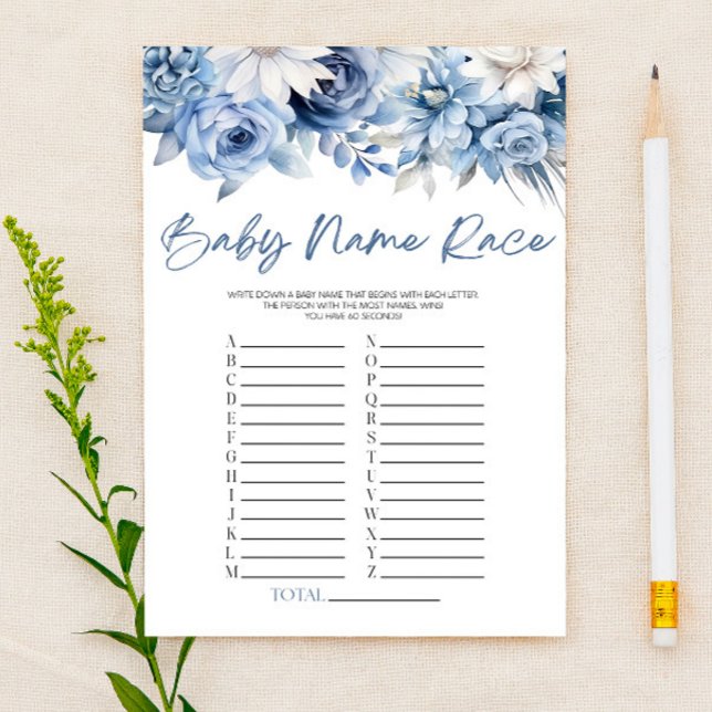 Dusty Blue Floral Name Race Baby Showspiel (Von Creator hochgeladen)