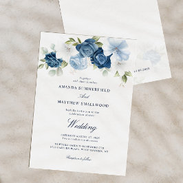 Dusty Blue Floral Navy Script Hochzeit Einladung