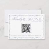 Dusty Blue Floral Old Money QR Code Wedding RSVP Karte (Vorderseite)