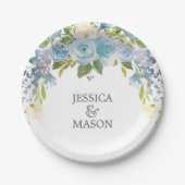 Dusty Blue Floral Paper Plate Pappteller (Vorderseite)