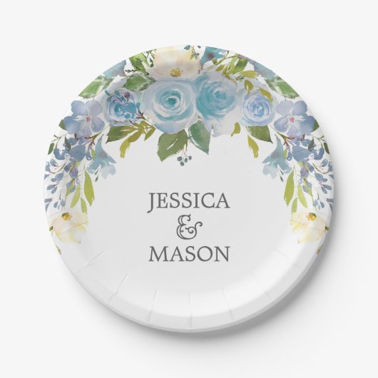 Dusty Blue Floral Paper Plate Pappteller (Vorderseite)