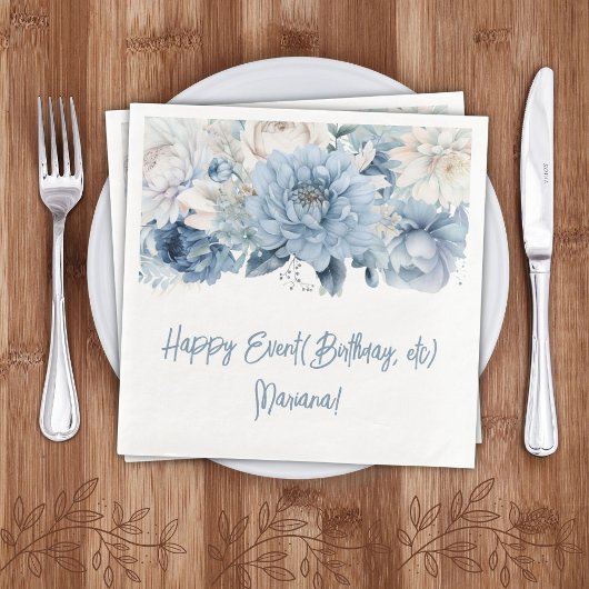 Dusty Blue Floral Party Napkins Serviette