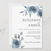 Dusty Blue Floral Pastel Boho Minimalistisch Weddi Einladung (Vorderseite)
