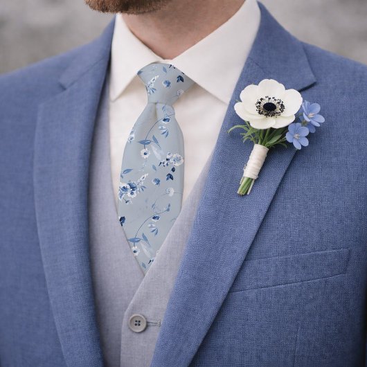 Dusty Blue Floral Pattern Wedding Tie Krawatte