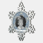 Dusty Blue Floral Personalisiert Snowflake Pewter  Schneeflocken Zinn-Ornament (Rechts)