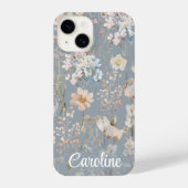 Dusty Blue Floral Personalized  iPhone Hülle (Rückseite)