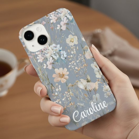 Dusty Blue Floral Personalized  iPhone Hülle