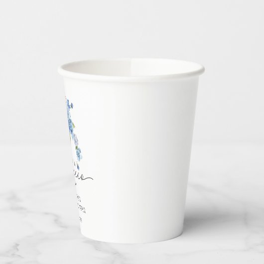 Dusty Blue Floral Petals & Prosecco Brautparty Pappbecher (Links)