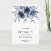 Dusty Blue Floral Photo Collage QR Code Wedding Einladung (Vorderseite)