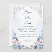 Dusty Blue Floral Photo Save the Date (Vorderseite)