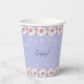Dusty Blue Floral Pink Butterfly Babydusche Pappbecher (Rückseite)