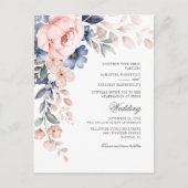 Dusty Blue Floral Pink Wasserfarbenblut Hochzeit Einladungspostkarte (Vorderseite)