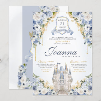 Dusty Blue Floral Princess Castle Royal Quince Einladung