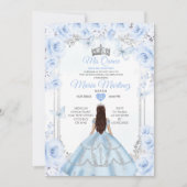 Dusty Blue Floral Prinzessin Mis Quince 15 Anos Einladung (Vorderseite)