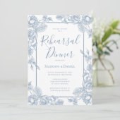Dusty Blue Floral Probe Dinner Einladung (Stehend Vorderseite)