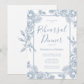 Dusty Blue Floral Probe Dinner Einladung (Vorne/Hinten)