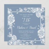 Dusty Blue Floral Probe Dinner Einladung (Vorne/Hinten)