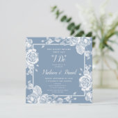 Dusty Blue Floral Probe Dinner Einladung (Stehend Vorderseite)