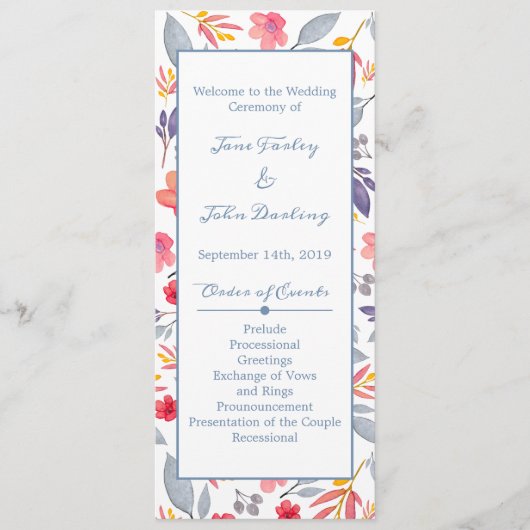 Dusty Blue Floral Program Programm (Vorderseite)