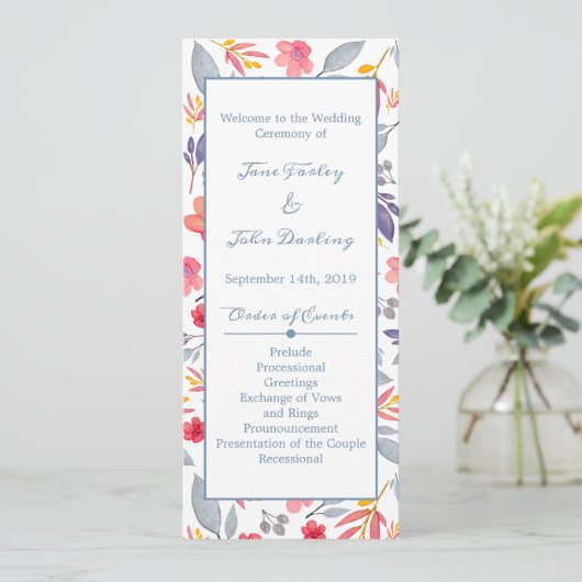 Dusty Blue Floral Program Programm (Stehend Vorderseite)