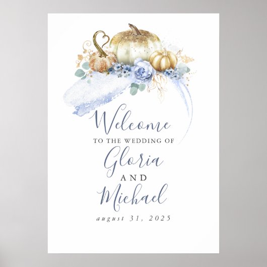 Dusty Blue Floral Pumpkins Hochzeit im Herbst Will Poster (Vorne)