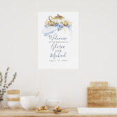 Dusty Blue Floral Pumpkins Hochzeit im Herbst Will Poster (Küche)