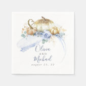 Dusty Blue Floral Pumpkins Niedlich Fall Party Serviette (Vorderseite)