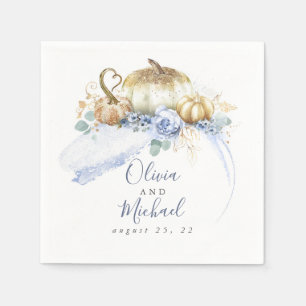 Dusty Blue Floral Pumpkins Niedlich Fall Party Serviette