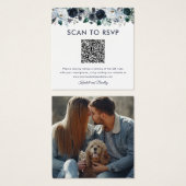 Dusty Blue Floral QR Code Foto Wedding RSVP (Vorne & Hinten)