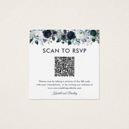 Dusty Blue Floral QR Code Foto Wedding RSVP (Vorderseite)