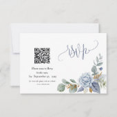 Dusty Blue Floral QR Code RSVP Card (Vorderseite)