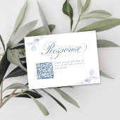 Dusty Blue Floral QR Code Wedding RSVP Karte