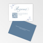 Dusty Blue Floral QR Code Wedding RSVP Karte